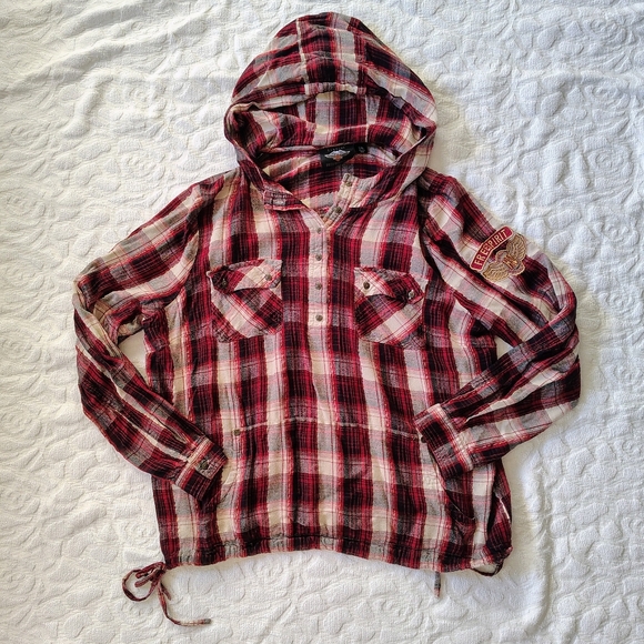 Harley Davidson Plaid Hooded Button Down Shirt 2X - Picture 11 of 11